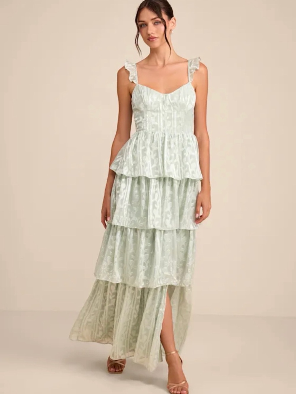 Lulu's Mint Green Tiered Ruffle Maxi Dress